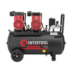 Intertool PT-0027 Компрессор 50 л, 2x1.1кВт, 220В, 8атм, 320 л/мин, 1400 об/мин, малошумный, безмасляный, 4 цилиндра