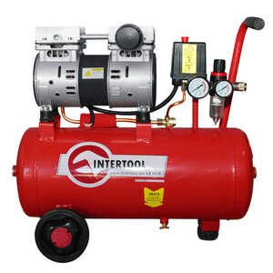 Intertool PT-0022 Компрессор 24 л, 0.75 кВт, 220 В, 8 атм, 145 л/мин, малошумный, безмасляный, 2 цилиндра